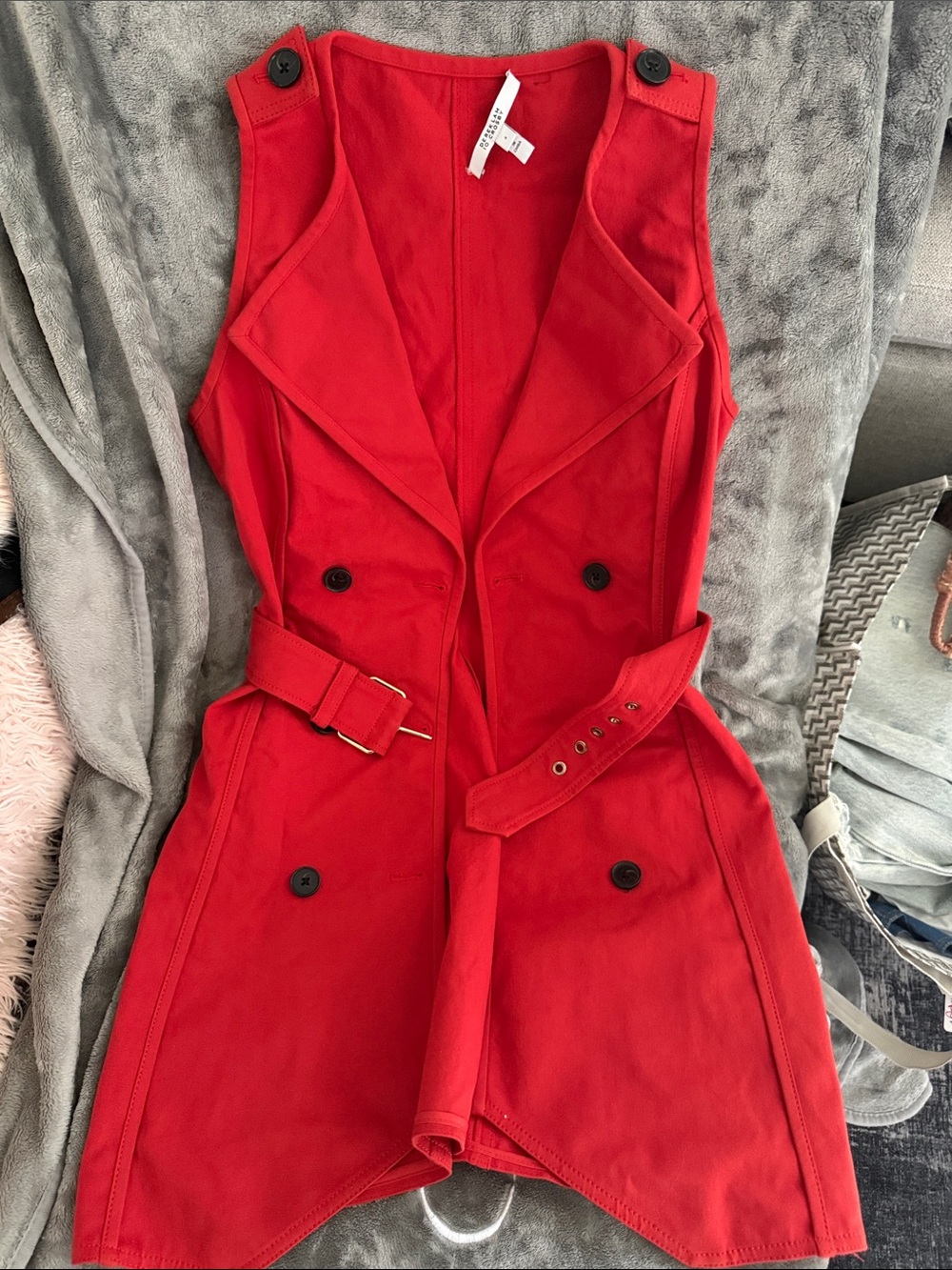 Red Sleeveless Trench Vest with Belt dress